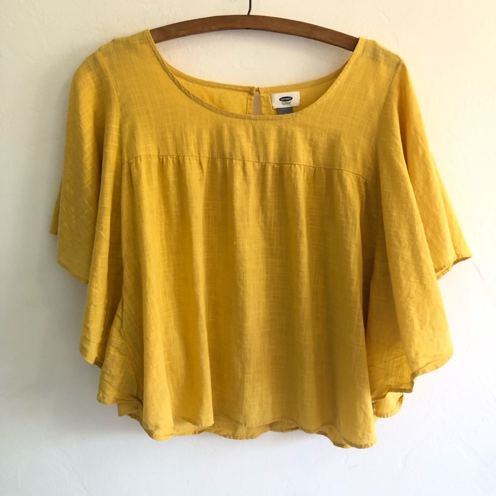Old Navy Blouse Women's L Yellow Flutter Short Sleeve Boho Prairie Cottagecore